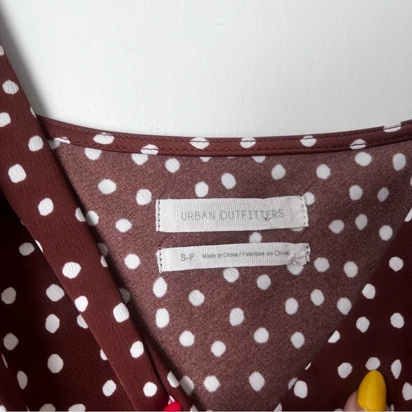 Urban Outfitters Kelly Brown White Polka Dot Surplice Midi Slip Dress S - Picture 6 of 8